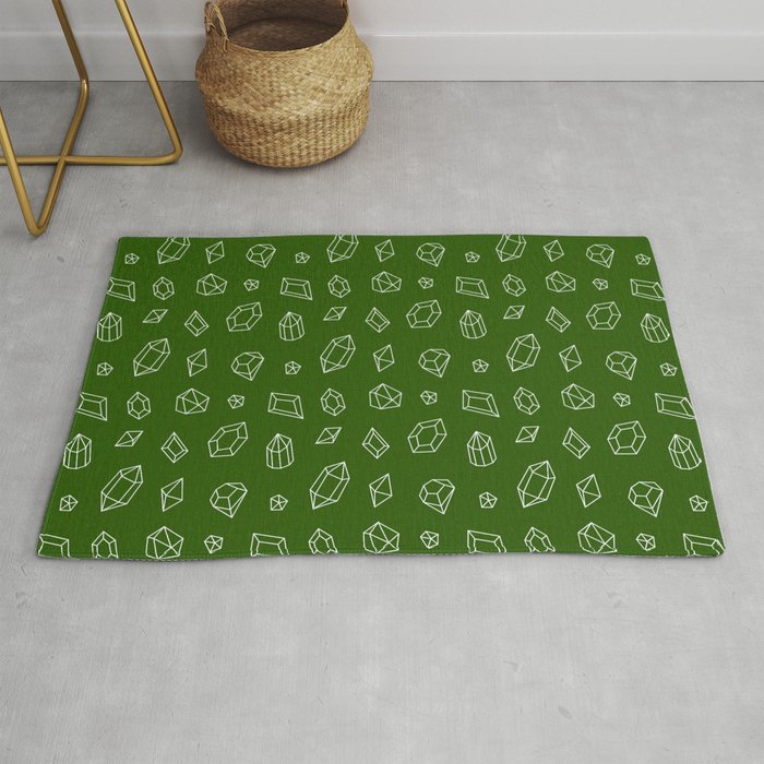 Green and White Gems Pattern Rug