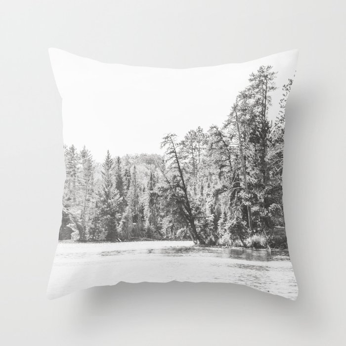 Black and White Northwoods Lake - Minnesota Photography Throw Pillow