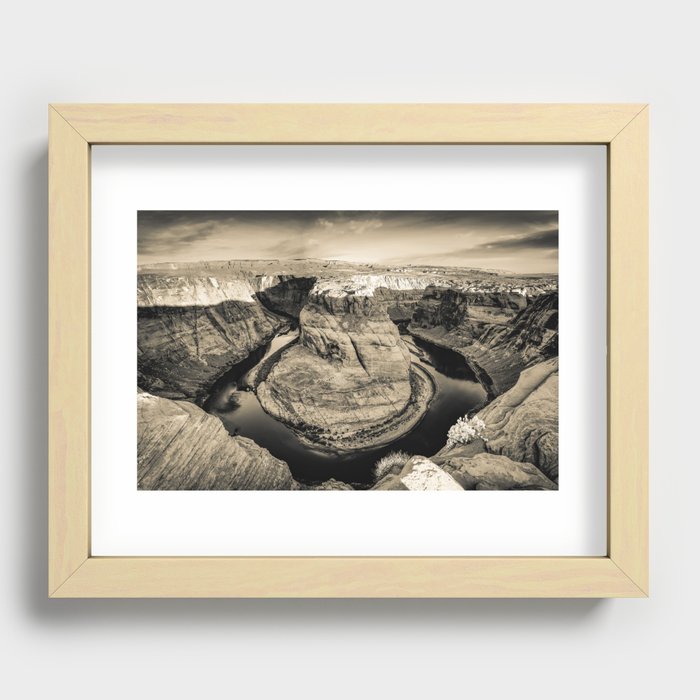Morning Perspective - Colorado River Around Horseshoe Bend In Sepia Recessed Framed Print