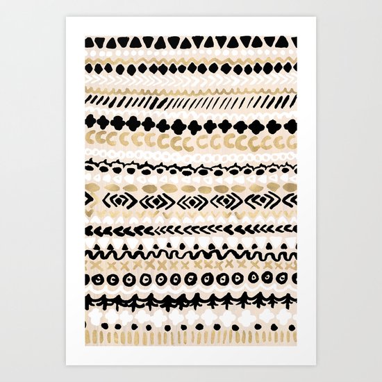 Black, White & Gold Tribal Art Print