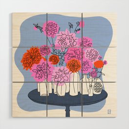 Mid-Century Modern Flower Bottle Bouquet Pink and Red Wood Wall Art