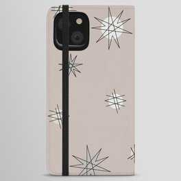 Atomic Age Starburst Planets Taupe Gold iPhone Wallet Case