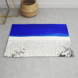 Blue river and a white landscape Rug