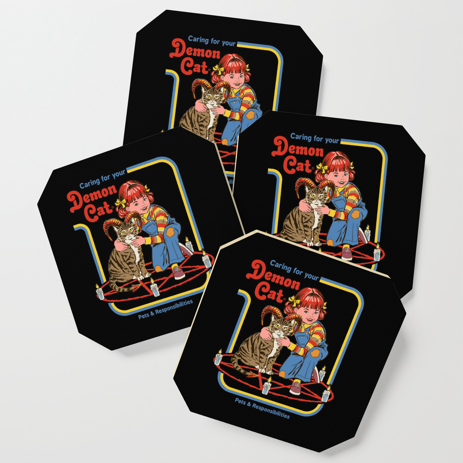 Caring For Your Demon Cat Coaster By Stevenrhodes Society6