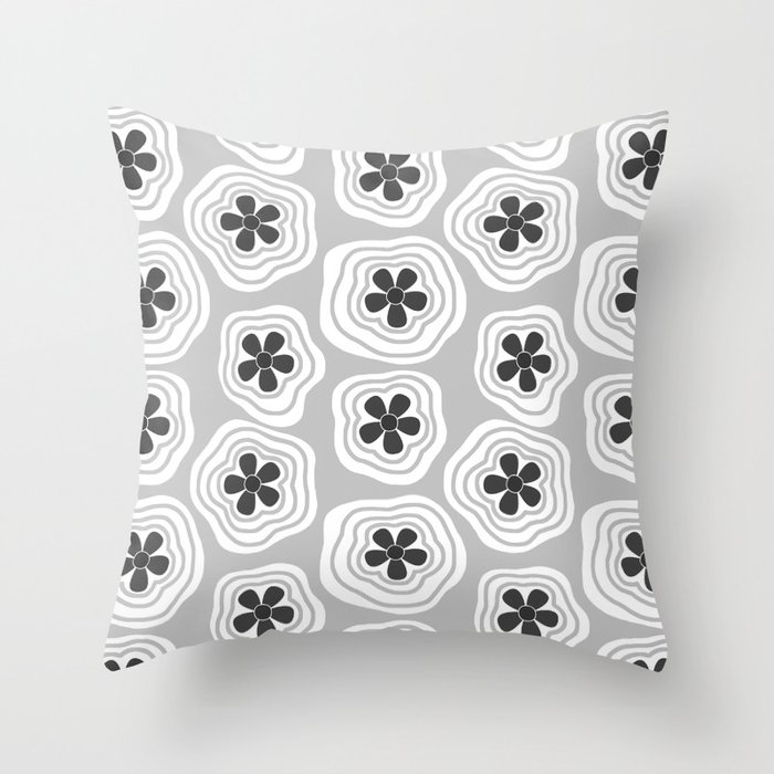 Y2K Flower Power // Grayscale Throw Pillow
