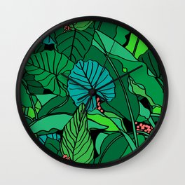 Jungle Leaves Illustrated in Black Wall Clock