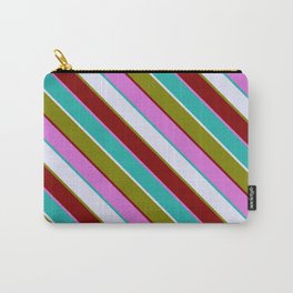 [ Thumbnail: Eyecatching Lavender, Green, Maroon, Orchid & Light Sea Green Colored Pattern of Stripes Carry-All Pouch ]