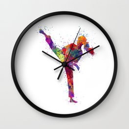 Karate Girl Colorful Watercolor Martial Arts Gift Wall Clock | Painting, Taekwondo, Karatekid, Karategift, Girlsart, Sportsnurseryart, Kungfu, Karateka, Girlsgift, Nurseryart 