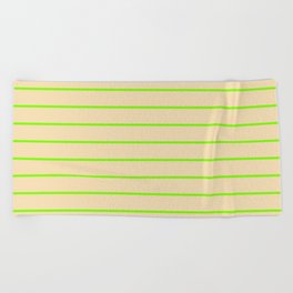 [ Thumbnail: Green & Tan Colored Striped Pattern Beach Towel ]