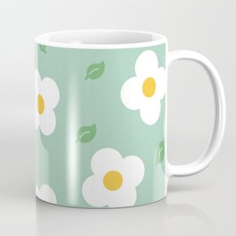 Daisy Pattern and Leaves on Green Background Mug