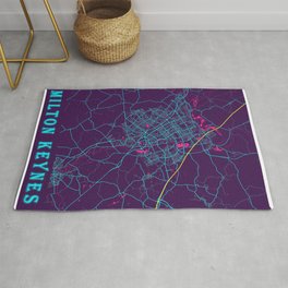 Milton Keynes Neon City Map, Milton Keynes Minimalist City Map Art Print Rug