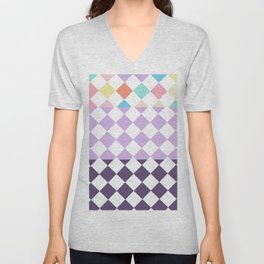 Collage Colorful Diamond Checkered Checkerboard Pattern Illustration V Neck T Shirt