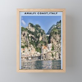 Blue Amalfi Coast Italy, Positano,Mountain,Sea,landscape,Mediterranean, Framed Mini Art Print