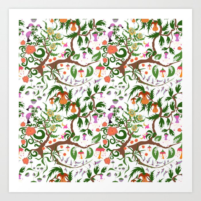 Fairy Floral Seamless Pattern With Unusual Plants Trees And Flowers Art Print By Fuzzyfox85