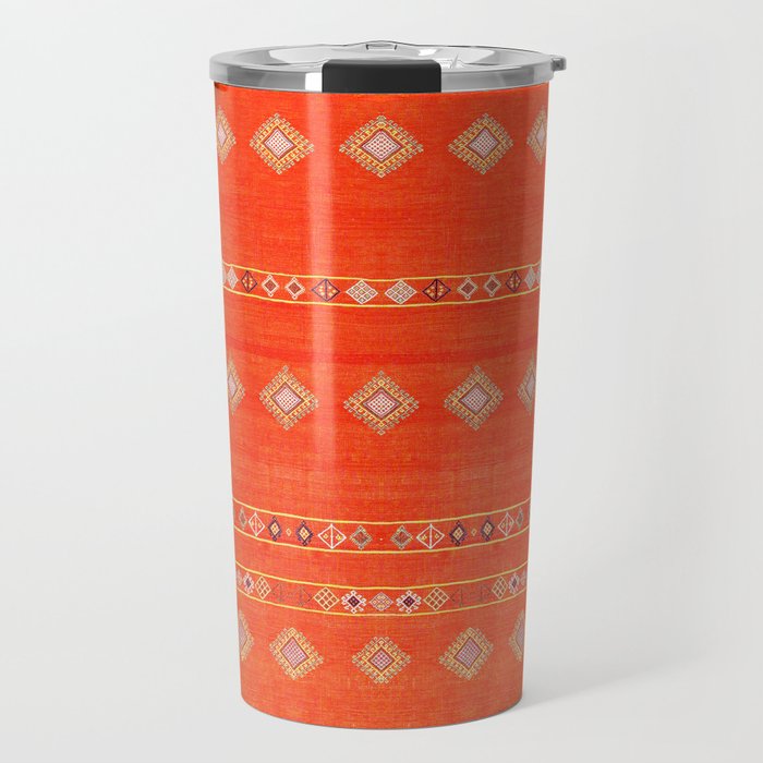 Orange Blue Oriental Traditional Bohemian Moroccan Handmade Fabric Style Travel Mug