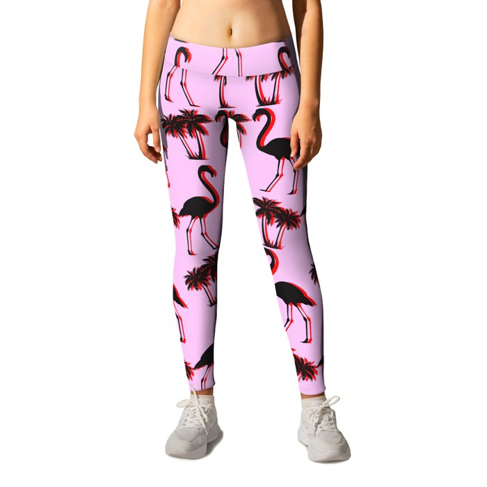 Flamingos and Palm Trees Glitched Leggings