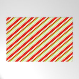 [ Thumbnail: Light Green, Mint Cream, Pale Goldenrod & Red Colored Stripes/Lines Pattern Welcome Mat ]