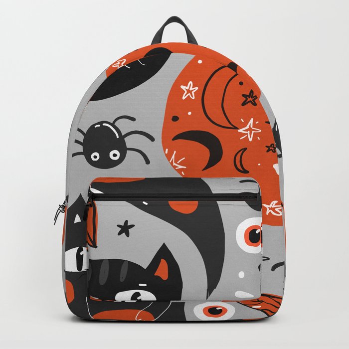 Halloween Seamless Pattern with Cute Pumpkins and Black Cats 01 Backpack