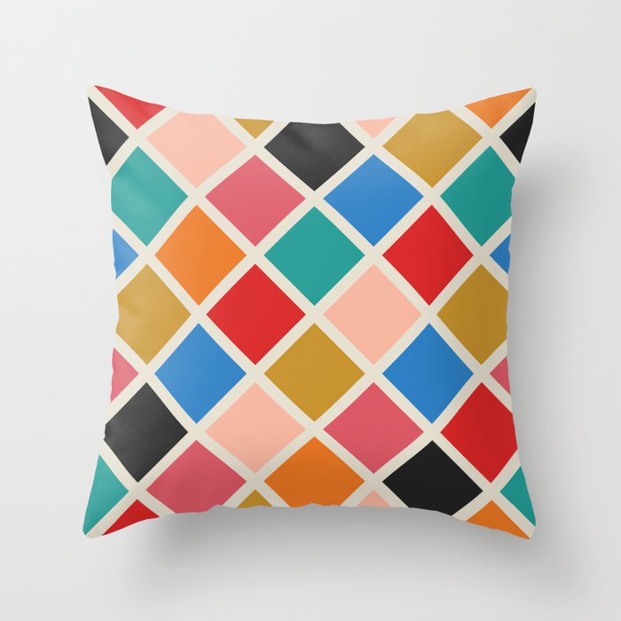 Harlequin Multi-Colored Geometric Pattern Throw Pillow
