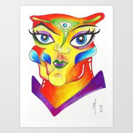 Josefina Art Print | Ink Pen, Beautiful, Mexican, Realbrushpens, Monster, Feline, Mexicanartist, Brightcolors, Drawing, Colorful 