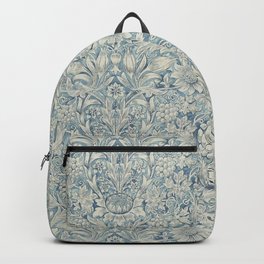 William Morris Vintage Sunflower Blue Slate & Vellum Backpack | Pretty, Pre Raphaelite, Trendy, Pattern, Botanical, Light, Beautiful, Boho, Style, Floral 