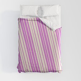 [ Thumbnail: Orchid & Beige Colored Lined/Striped Pattern Duvet Cover ]