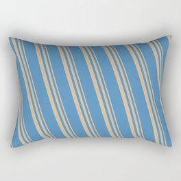 [ Thumbnail: Tan & Blue Colored Lines/Stripes Pattern Rectangular Pillow ]