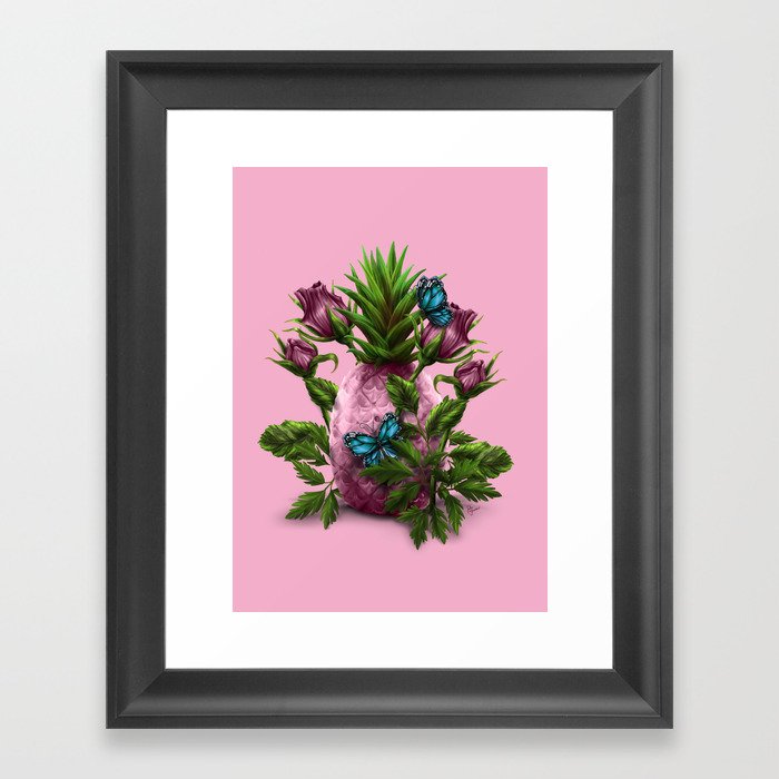 Pineapple and roses - Pink Framed Art Print