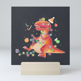 New year and christmas dinosaur Mini Art Print