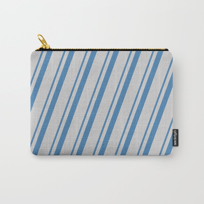 Blue & Light Gray Colored Striped/Lined Pattern Carry-All Pouch