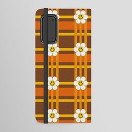Retro floral smiley plaid # 60s sweet caramel Android Wallet Case