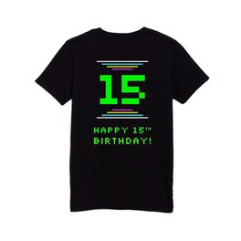 [ Thumbnail: 15th Birthday - Nerdy Geeky Pixelated 8-Bit Computing Graphics Inspired Look Kids T Shirt Kids T-Shirt ]