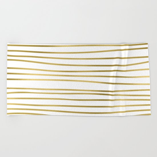 Small uneven gold glitter stripes on clear white - horizontal pattern on #Society6 Beach Towel