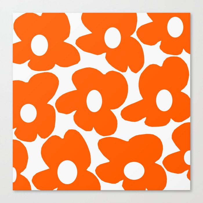 Orange Retro Flowers White Background #decor #society6 #buyart Canvas Print