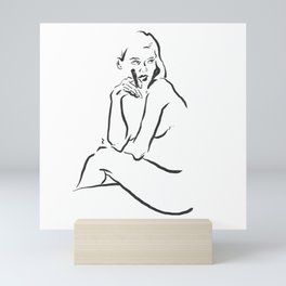 Ink Figure Drawing - Lady Smoking Cigar Mini Art Print