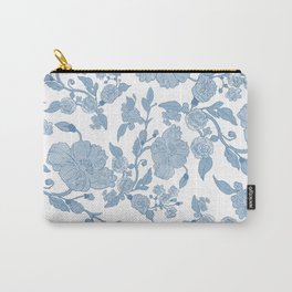 Modern White Blue Glitter Watercolor Floral Carry-All Pouch