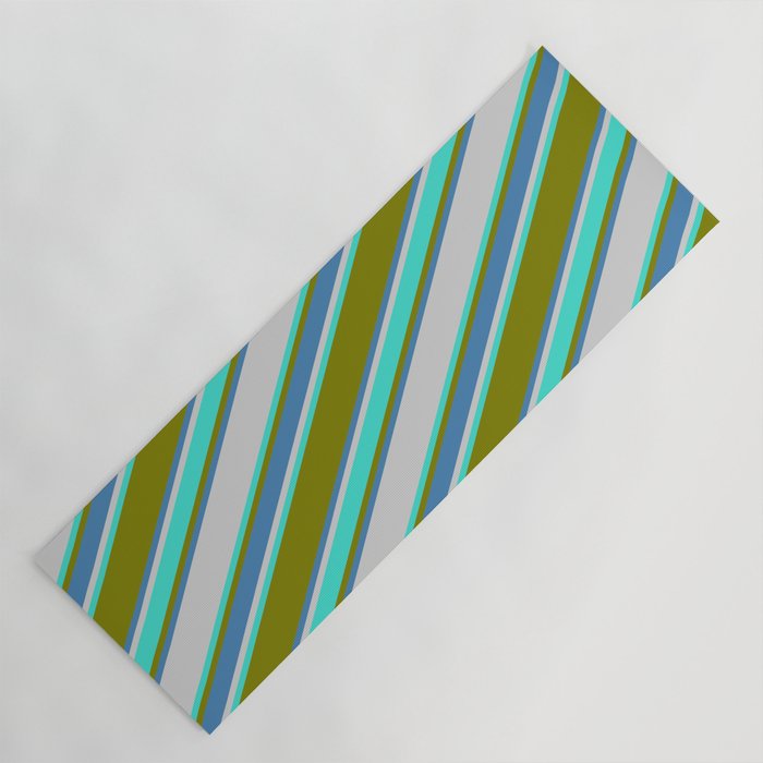 Green, Blue, Light Gray & Turquoise Colored Striped Pattern Yoga Mat