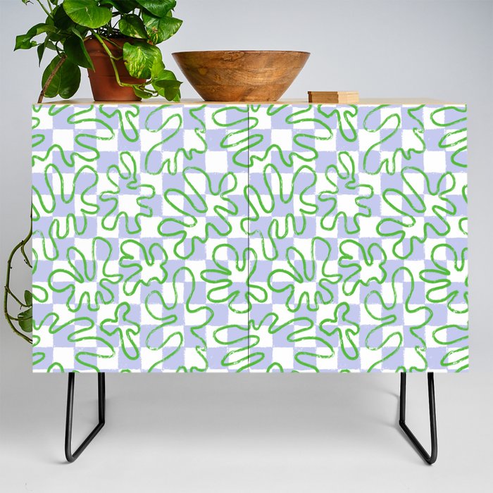 Organic Matisse Shapes on Hand-drawn Checkerboard 3.0 Credenza