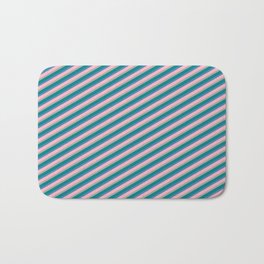 [ Thumbnail: Dark Gray, Teal, Blue, and Light Pink Colored Lines/Stripes Pattern Bath Mat ]