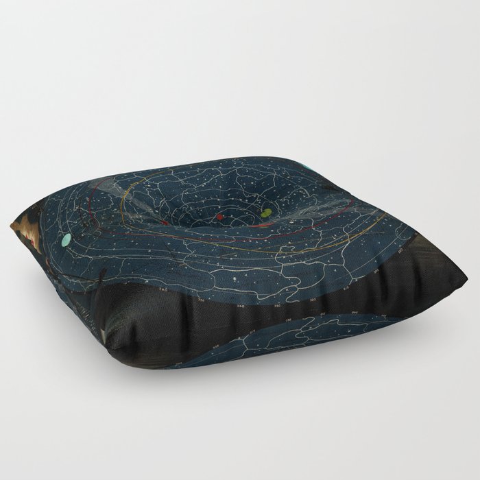 "Planetary System, Eclipse of the Sun, the Moon, the Zodiacal Light, Meteoric Shower" by Levi Walter Yaggi, 1887 Floor Pillow