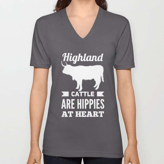 Highland Cattle Are Hippies At Heart V Neck T Shirt