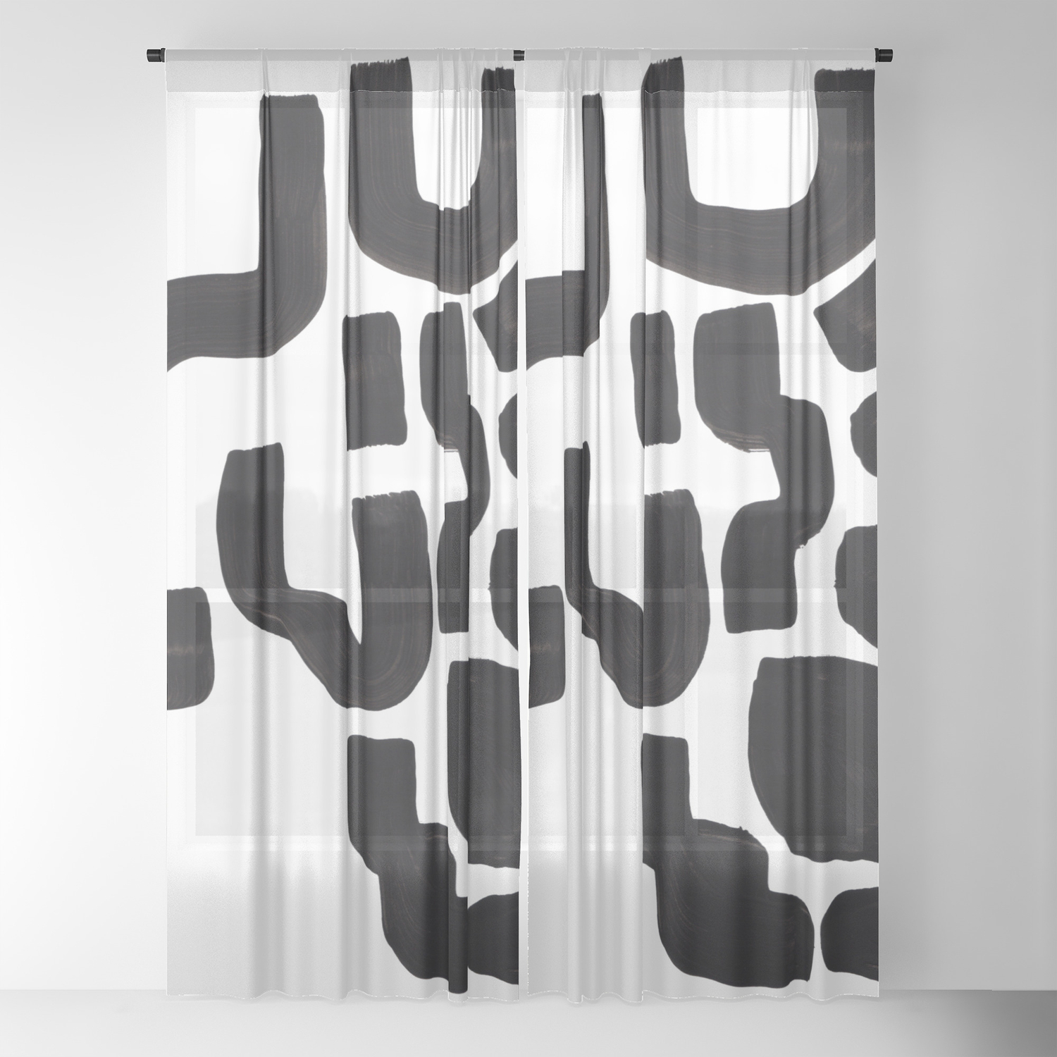 Colorful Minimalist Mid Century Modern Black White Tribal Ink Cave Abstract Shapes Sheer Curtain By Enough Society6
