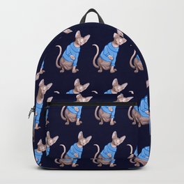 Cute Sphynx Cat with Blue Knit Sweater  Backpack | Sphynxcatlower, Sphynxcat, Kitty, Uniquecat, Sphynxcatowner, Hairlesscat, Hairlessbreed, Graphicdesign, Cutecat, Cutecats 