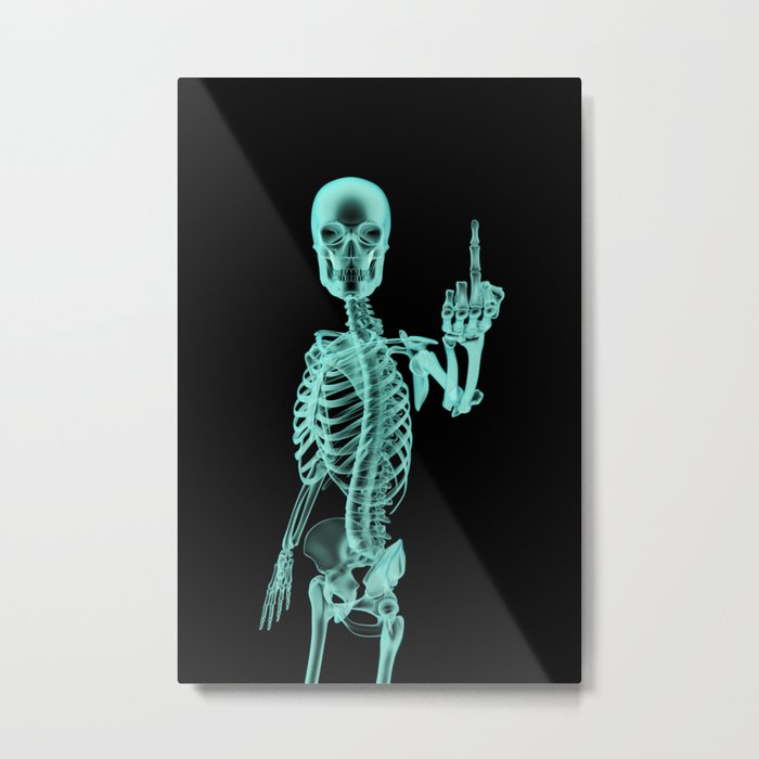 X-ray Bird / X-rayed skeleton demonstrating international hand gesture Metal Print