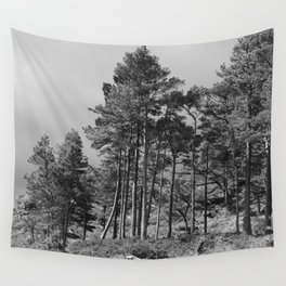 Scottish Highlands Summer Pine Trees in Black and White  Wall Tapestry