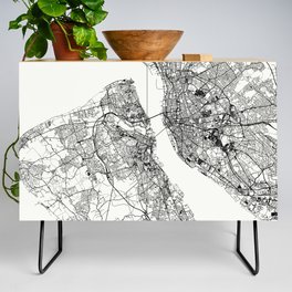 Birkenhead, England - Black and White City Map Credenza