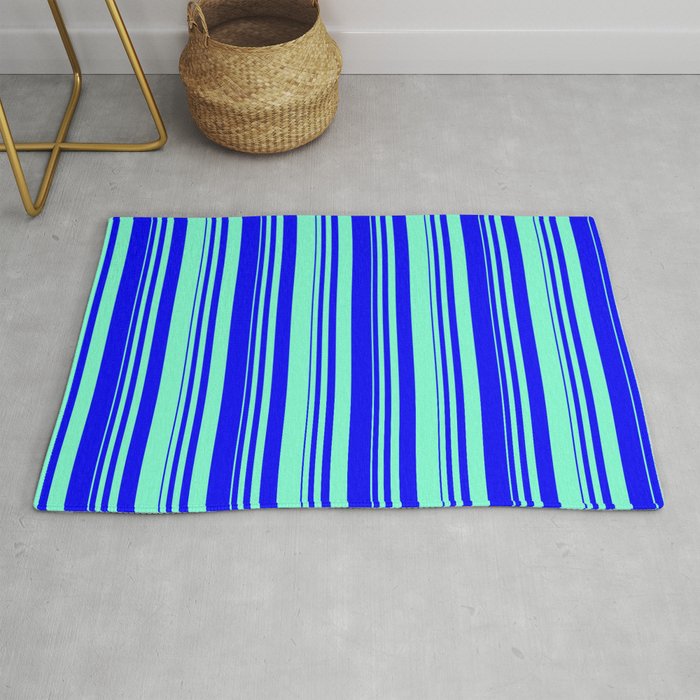 Blue & Aquamarine Colored Striped Pattern Rug