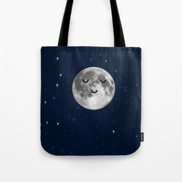 Peaceful Happy Moon in Space Midnight Stars  Tote Bag