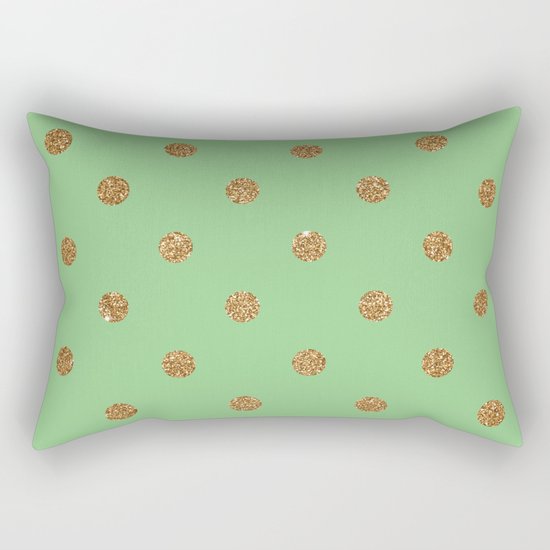 Sea Green Gold Glitter Dots Rectangular Pillow
