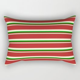 [ Thumbnail: Red, Light Yellow, and Green Colored Striped/Lined Pattern Rectangular Pillow ]